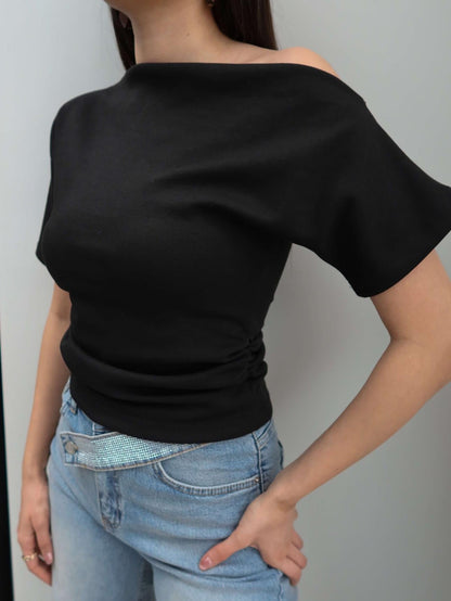 One-Shoulder Blouse with Side Gathering