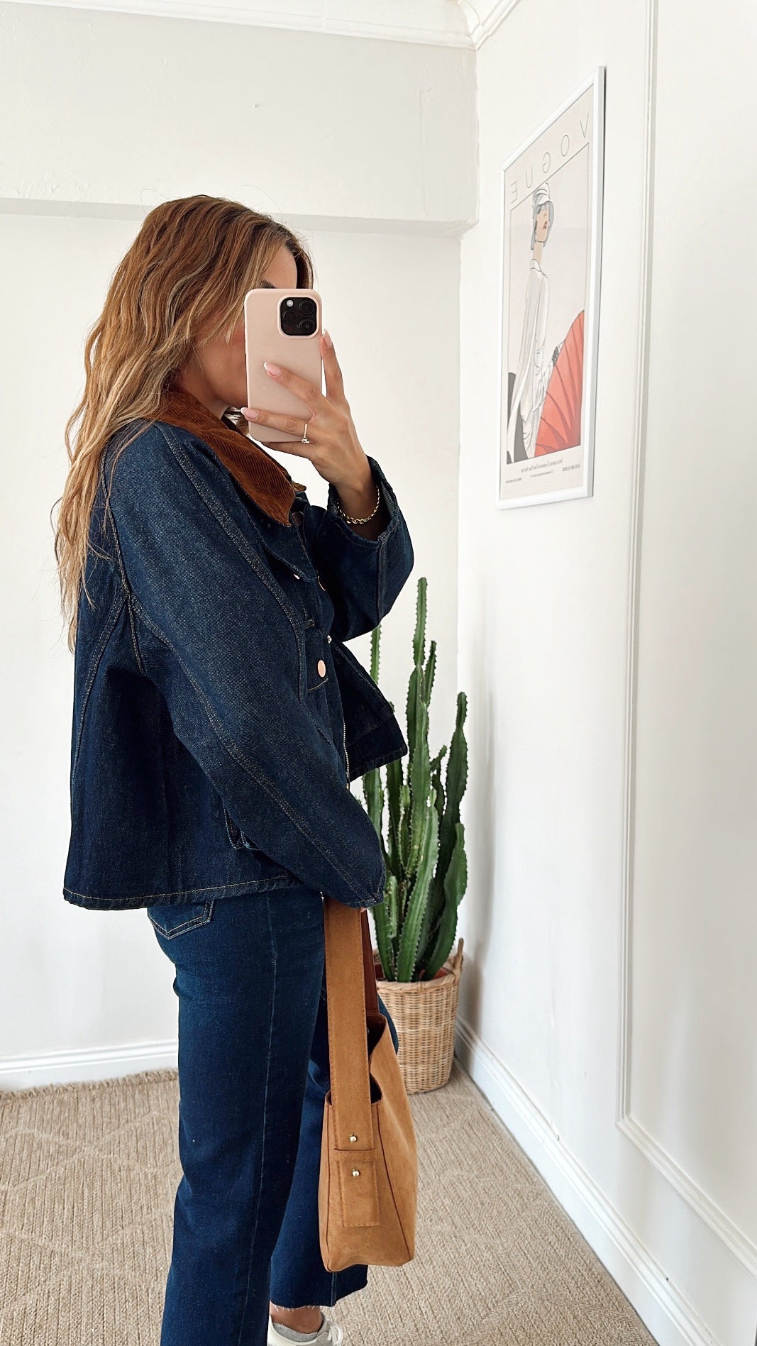 Oversize jeans jacket with corduroy details