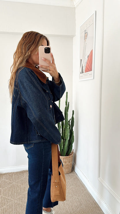 Oversize jeans jacket with corduroy details