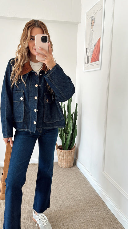 Oversize jeans jacket with corduroy details