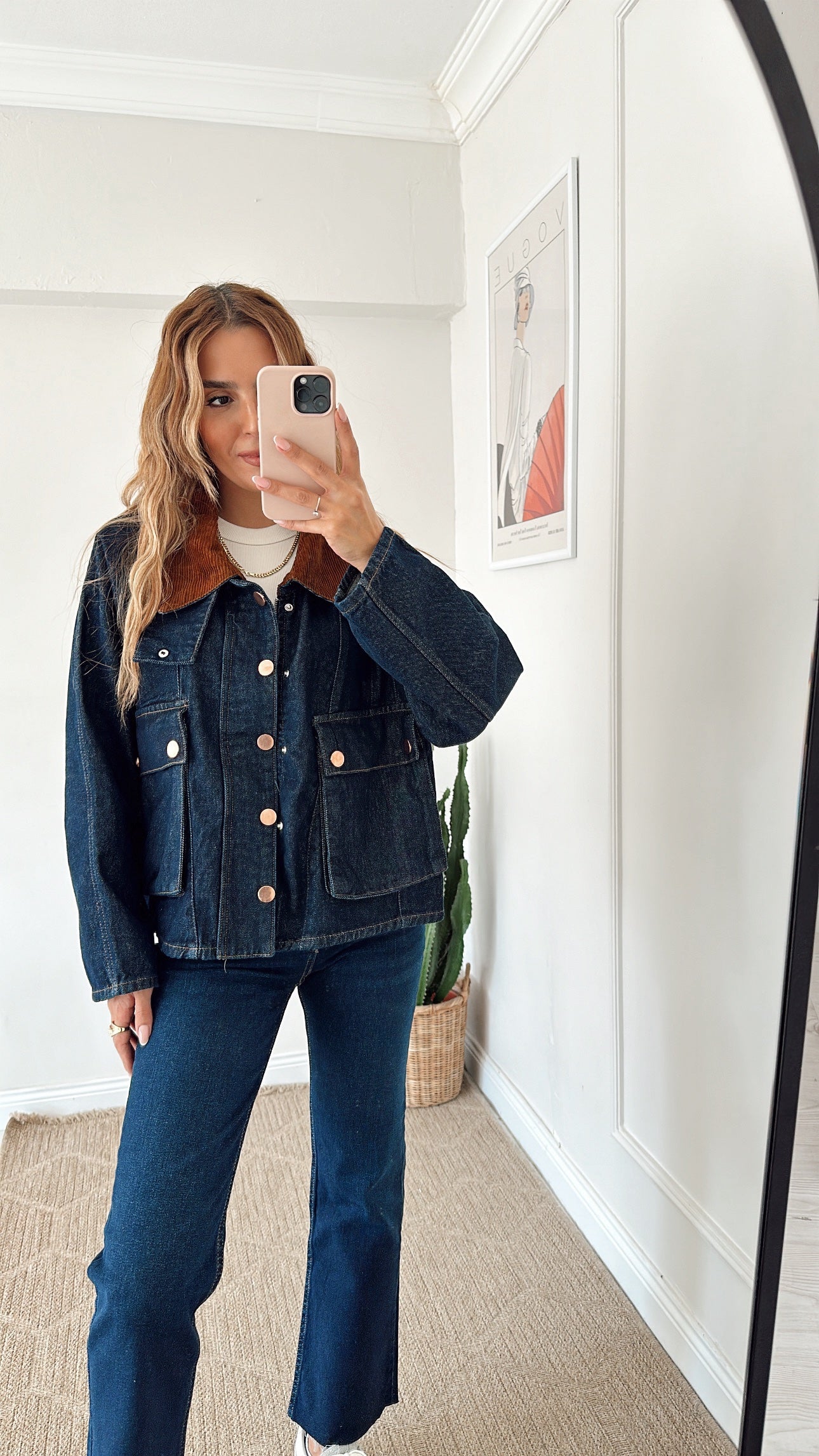 Oversize jeans jacket with corduroy details