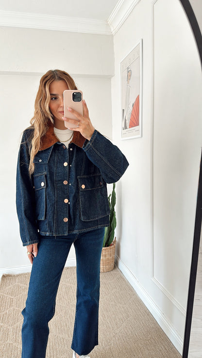Oversize jeans jacket with corduroy details