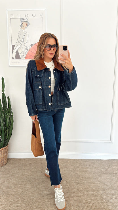 Oversize jeans jacket with corduroy details