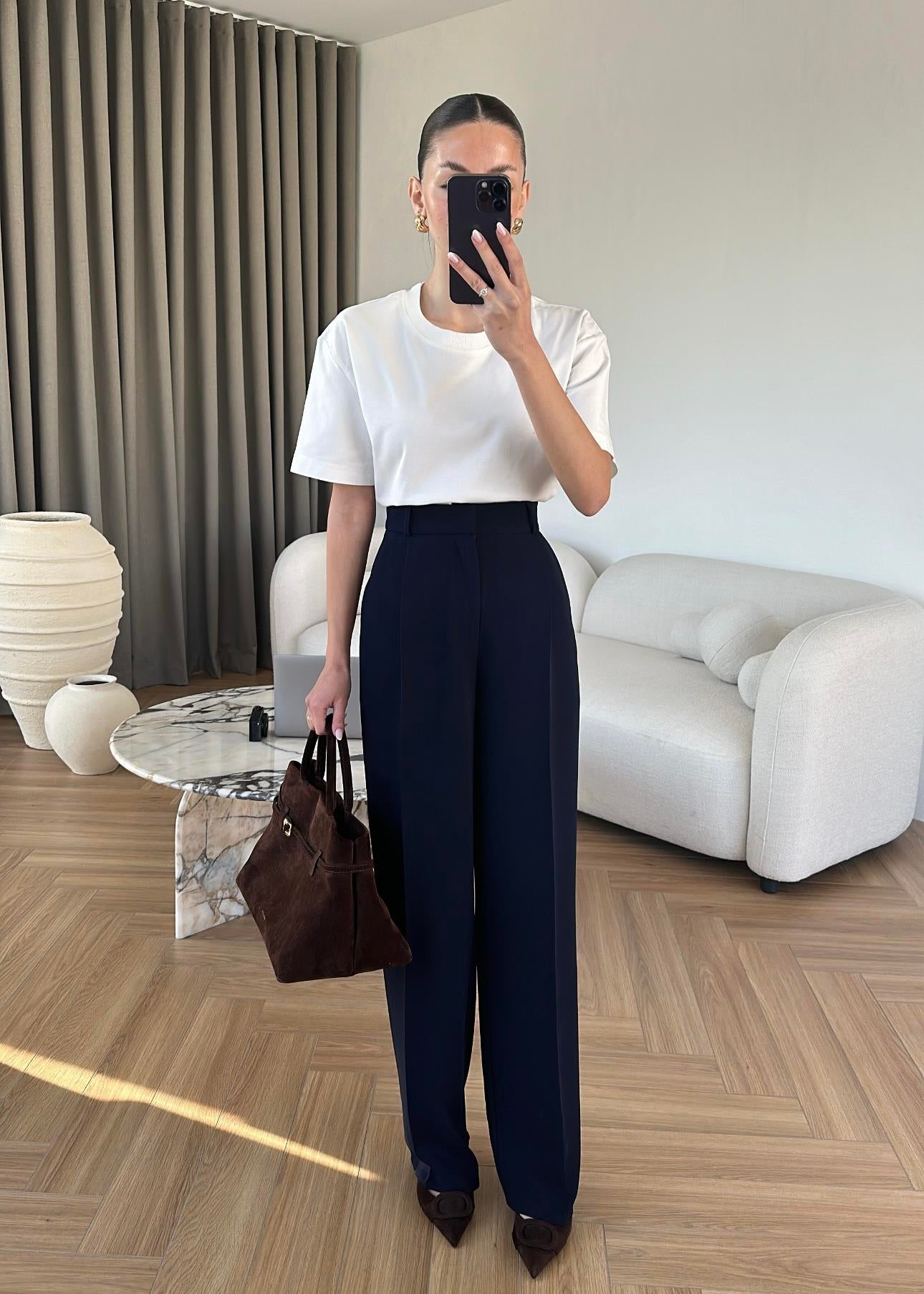 Wide leg trouser - navy blue