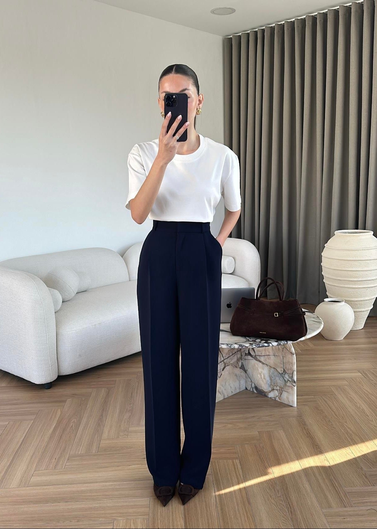 Wide leg trouser - navy blue