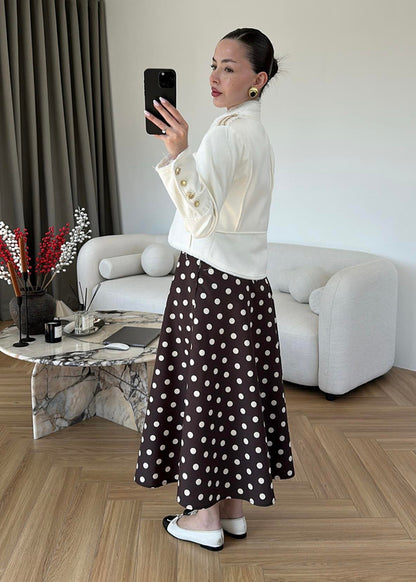 Thick Satin Polka Dot Skirt - BITTER BROWN