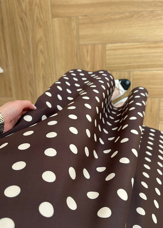 Thick Satin Polka Dot Skirt - BITTER BROWN