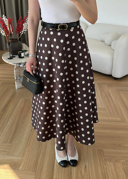 Thick Satin Polka Dot Skirt - BITTER BROWN