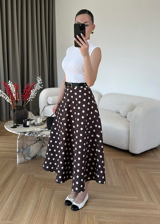 Thick Satin Polka Dot Skirt - BITTER BROWN