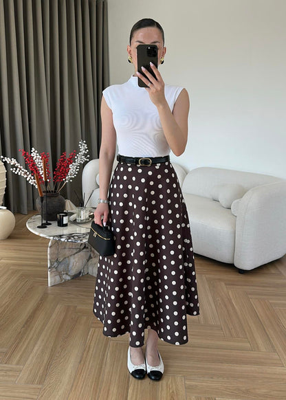 Thick Satin Polka Dot Skirt - BITTER BROWN