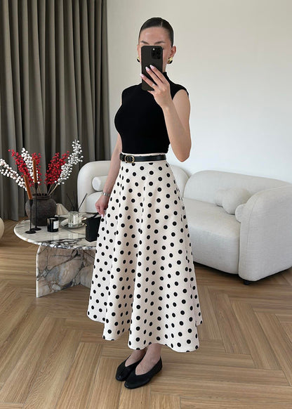Thick Satin Polka Dot Skirt - beige
