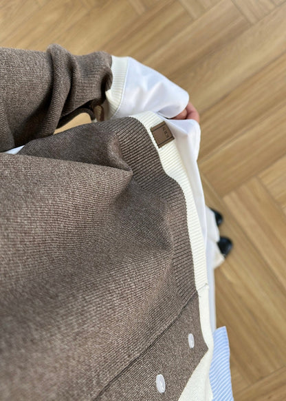 Knitted Detail Shirt  - Mocha Brown