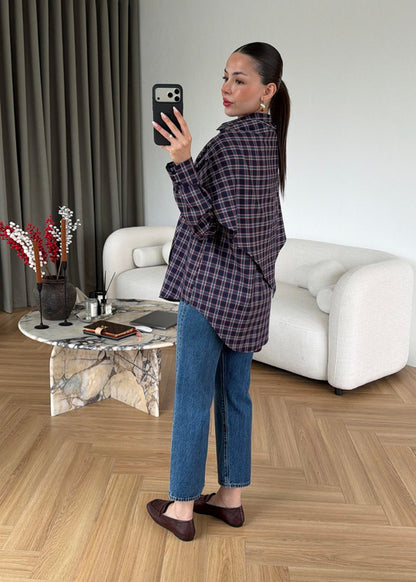 Navy with red Plaid Cape Shirt