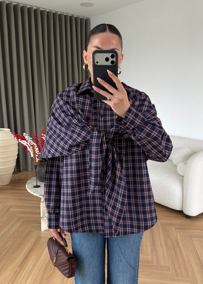 Navy with red Plaid Cape Shirt
