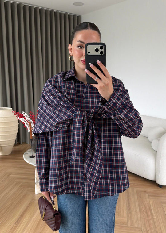 Navy with red Plaid Cape Shirt