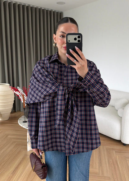 Navy with red Plaid Cape Shirt