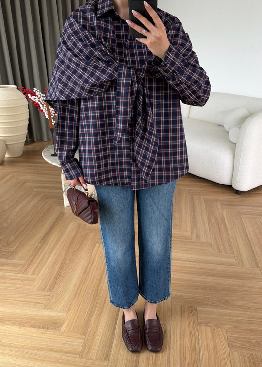 Navy with red Plaid Cape Shirt
