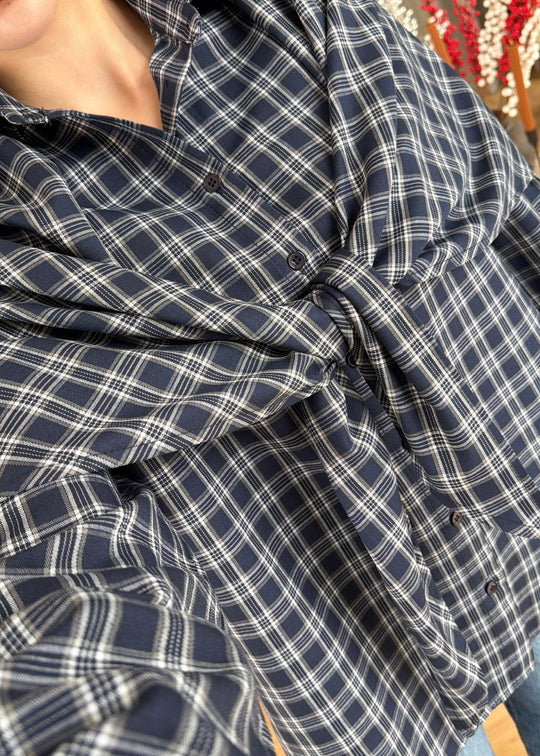 Navy Blue Plaid Cape Shirt