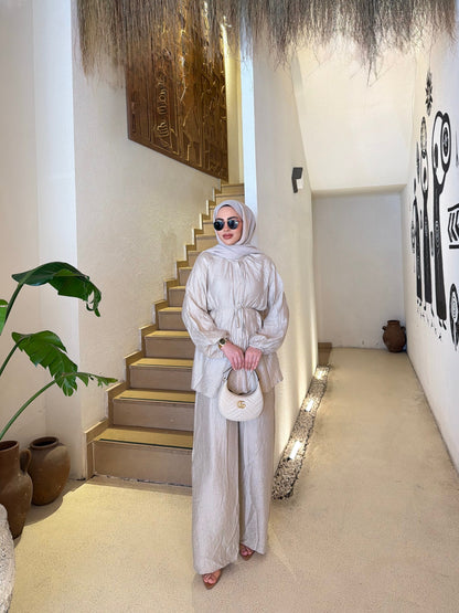 Textured Charmeuse fabric co-ord set - warm ivory