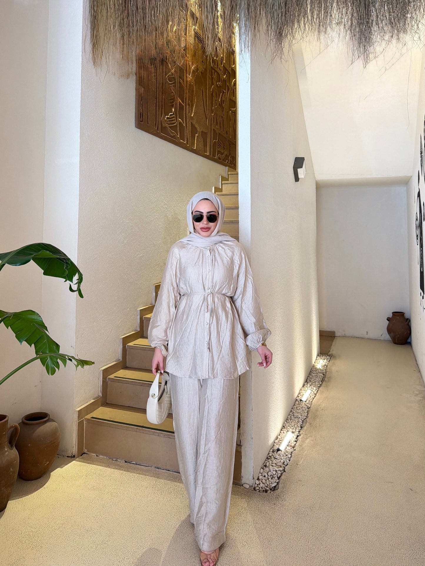 Textured Charmeuse fabric co-ord set - warm ivory
