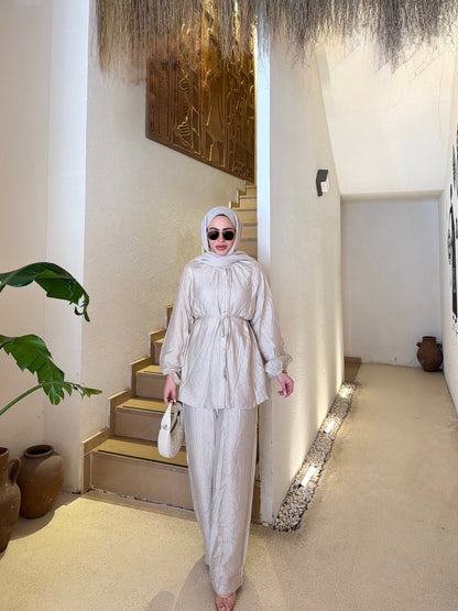 Textured Charmeuse fabric co-ord set - warm ivory