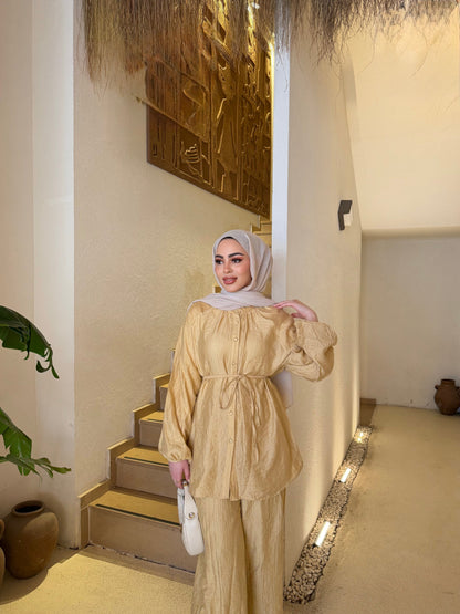 Textured Charmeuse fabric co-ord set - light yellow