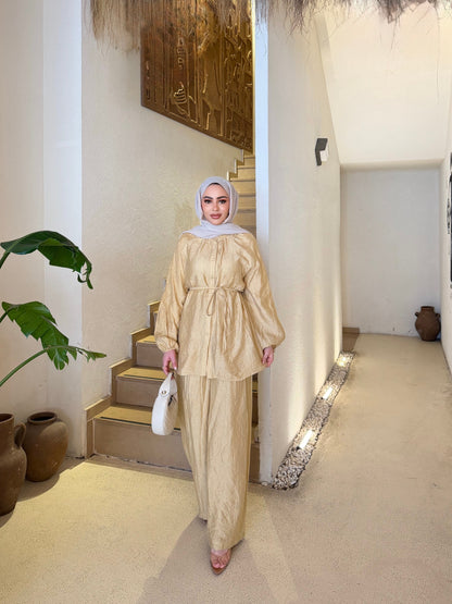 Textured Charmeuse fabric co-ord set - light yellow