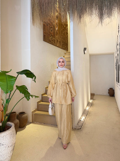 Textured Charmeuse fabric co-ord set - light yellow