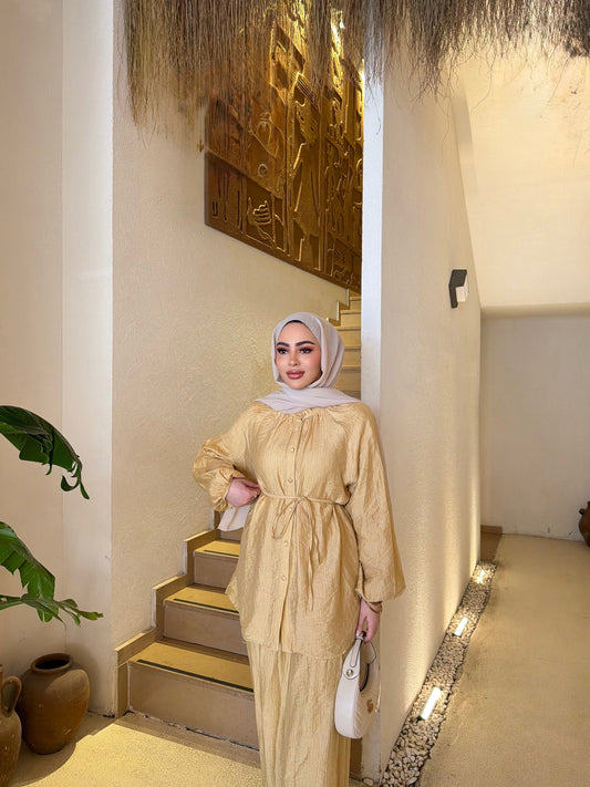 Textured Charmeuse fabric co-ord set - light yellow