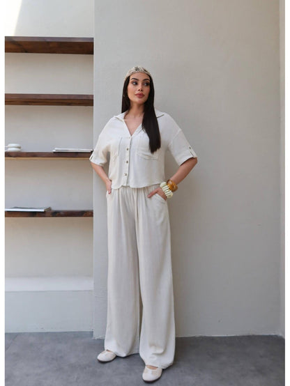 V-Neck Linen Two-Piece Set