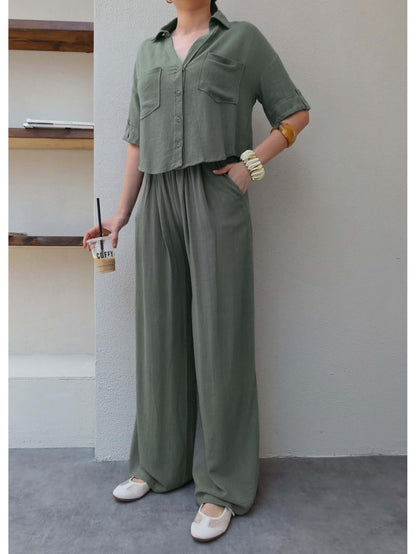 V-Neck Linen Two-Piece Set