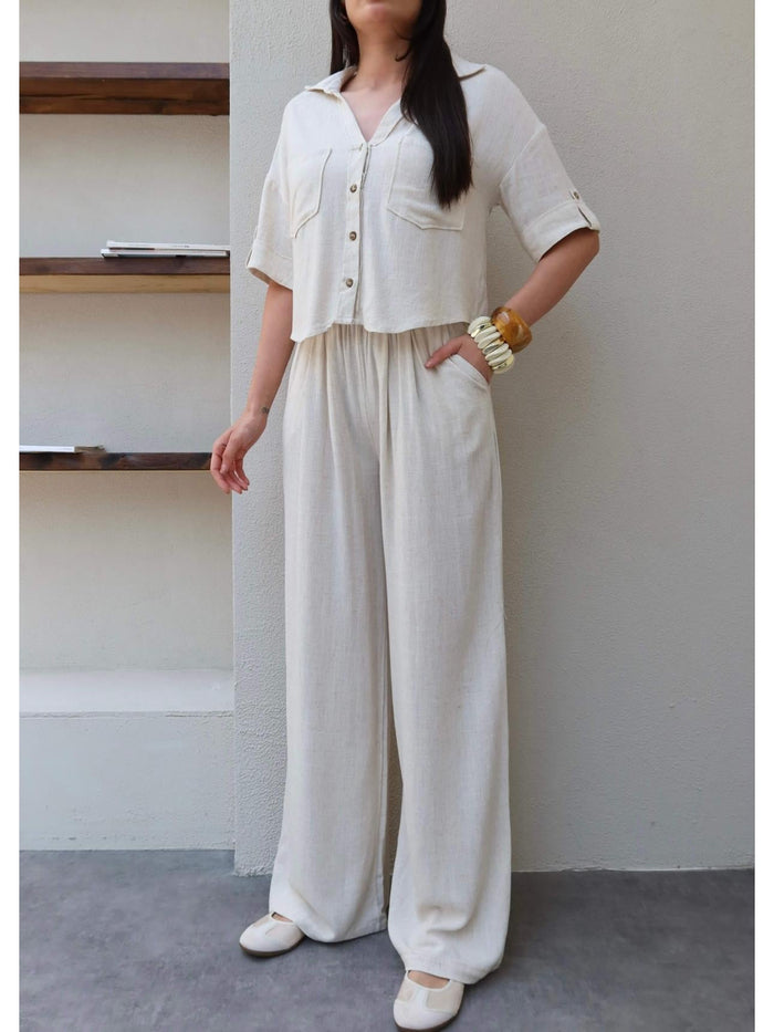 V-Neck Linen Two-Piece Set