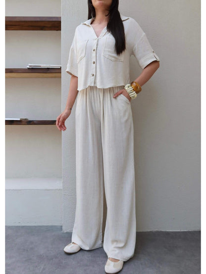V-Neck Linen Two-Piece Set