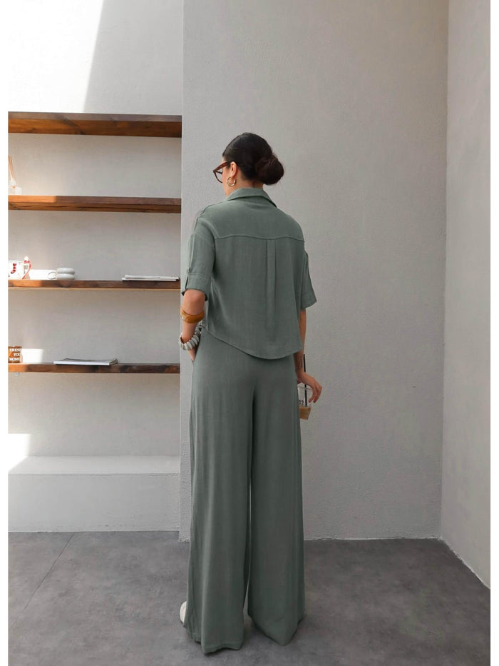 V-Neck Linen Two-Piece Set