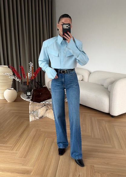 Padded Wide Cuff Shirt - BABY BLUE