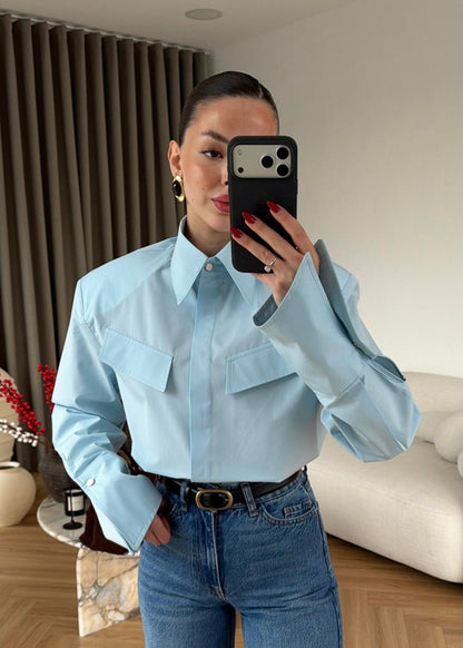 Padded Wide Cuff Shirt - BABY BLUE
