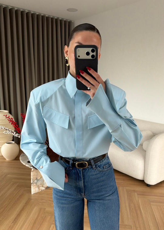 Padded Wide Cuff Shirt - BABY BLUE