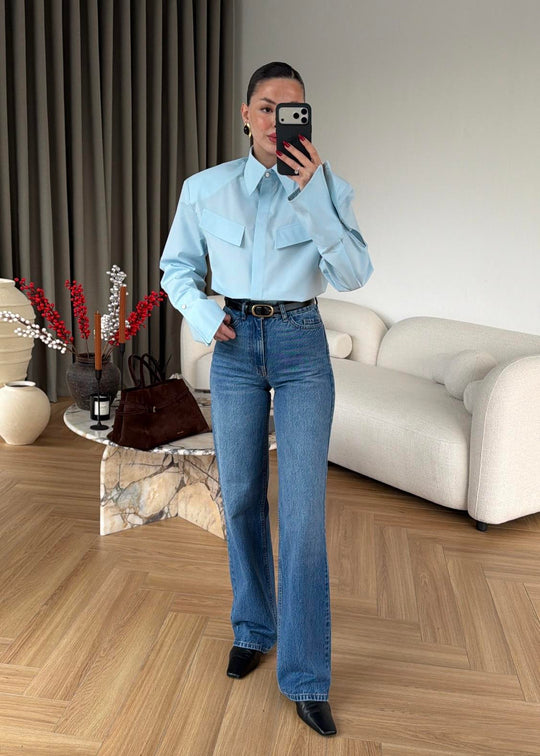 Padded Wide Cuff Shirt - BABY BLUE
