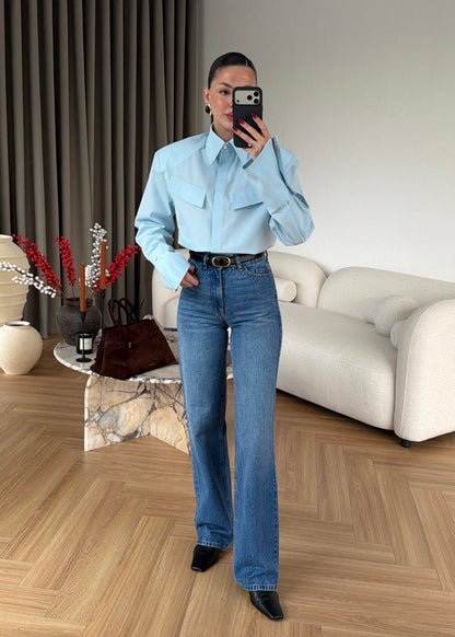 Padded Wide Cuff Shirt - BABY BLUE