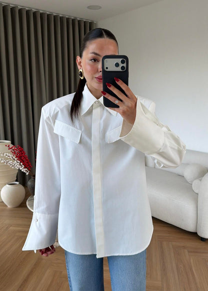 Padded Wide Cuff Shirt - white