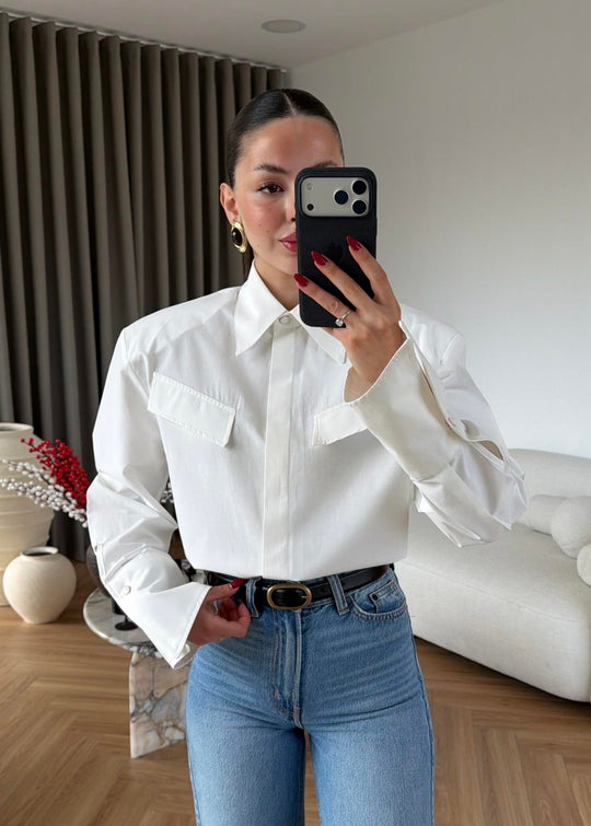 Padded Wide Cuff Shirt - white