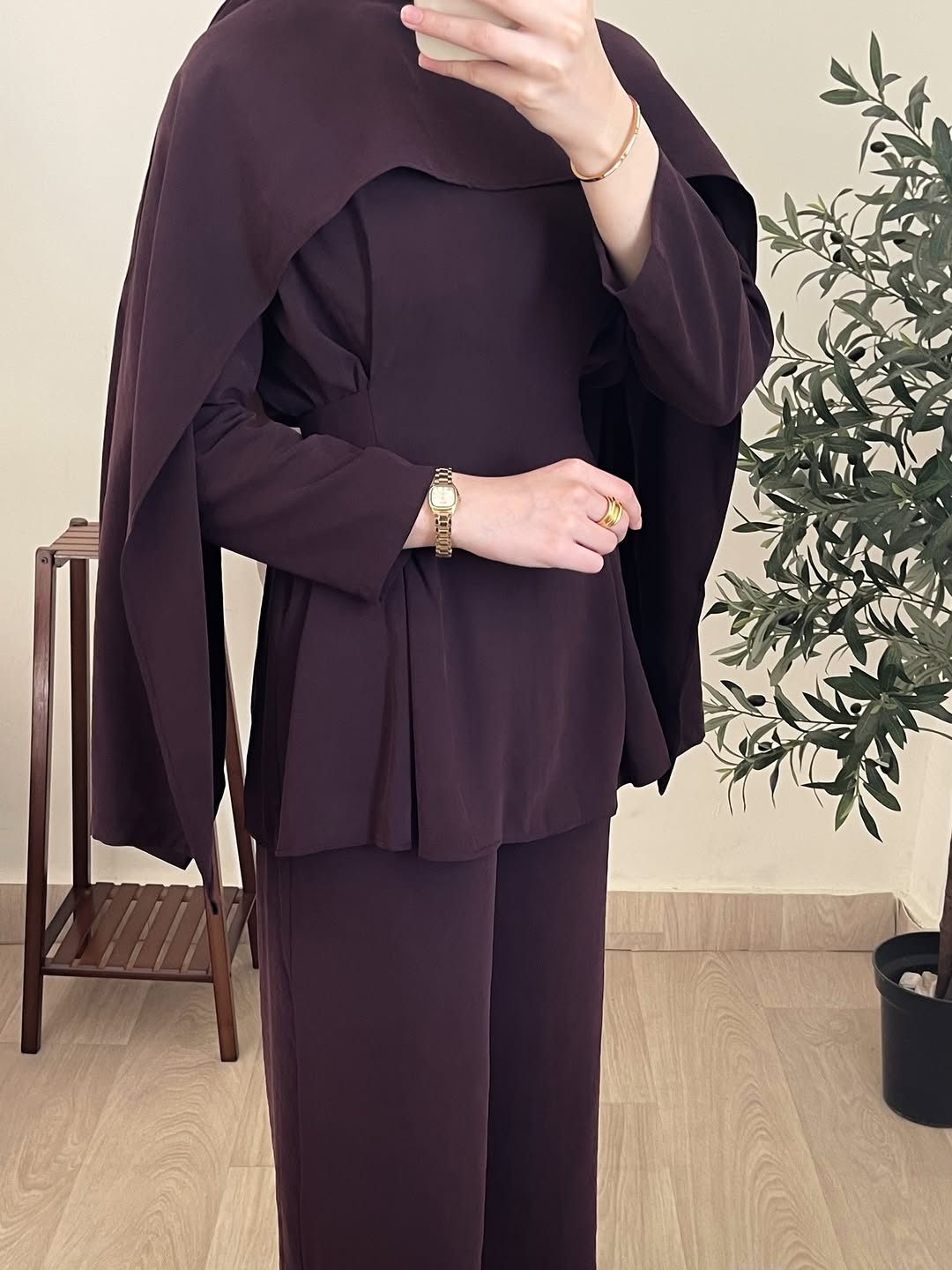 Burgundy Cape Style Two-Piece Set