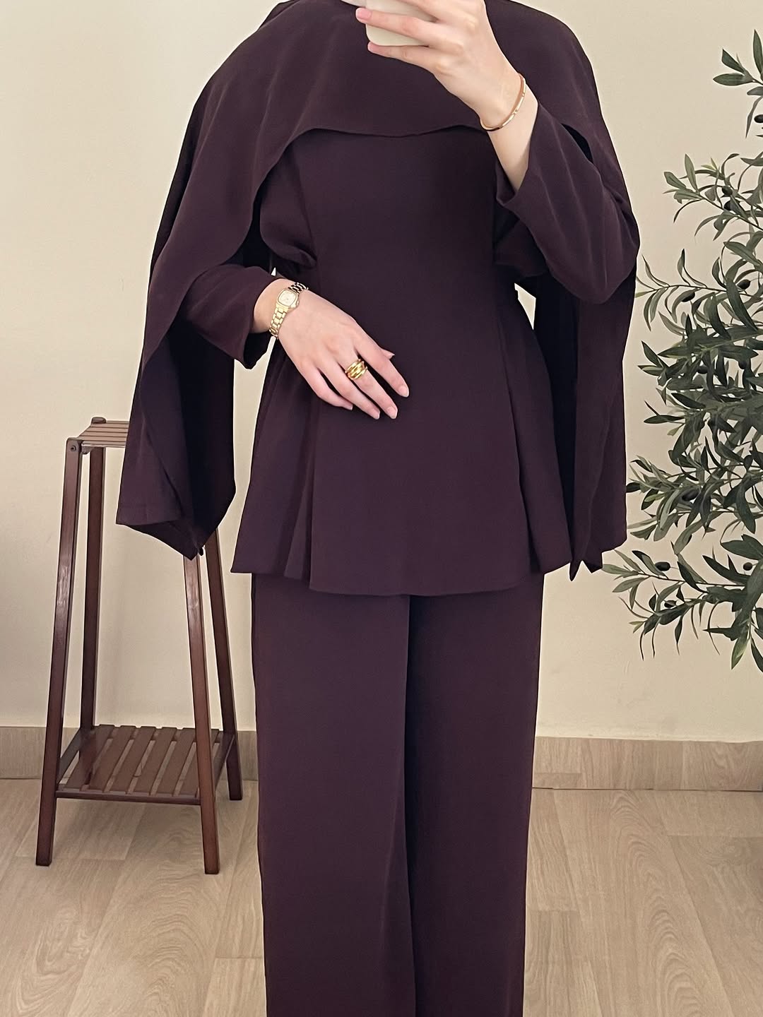 Burgundy Cape Style Two-Piece Set