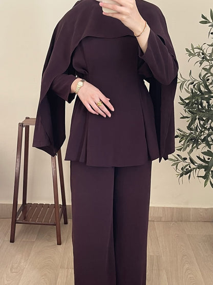Burgundy Cape Style Two-Piece Set
