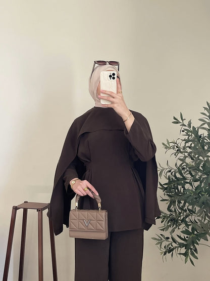 Brown Cape Style Two-Piece Set