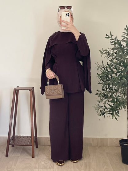 Burgundy Cape Style Two-Piece Set