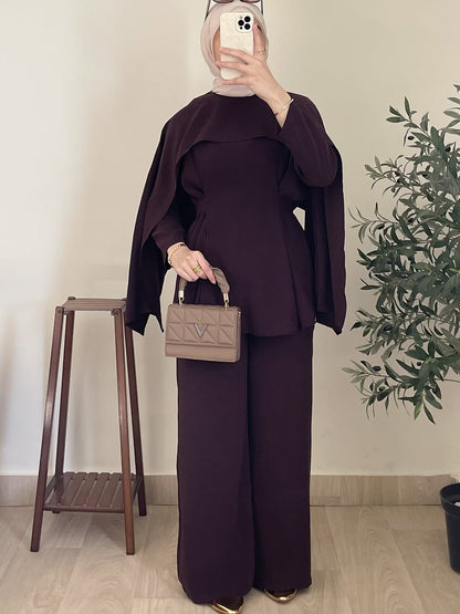 Burgundy Cape Style Two-Piece Set