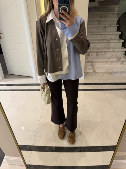 Knitted Detail Shirt  - Mocha Brown