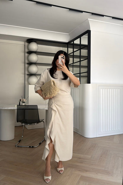 Zr model morley dress with side ruffle details