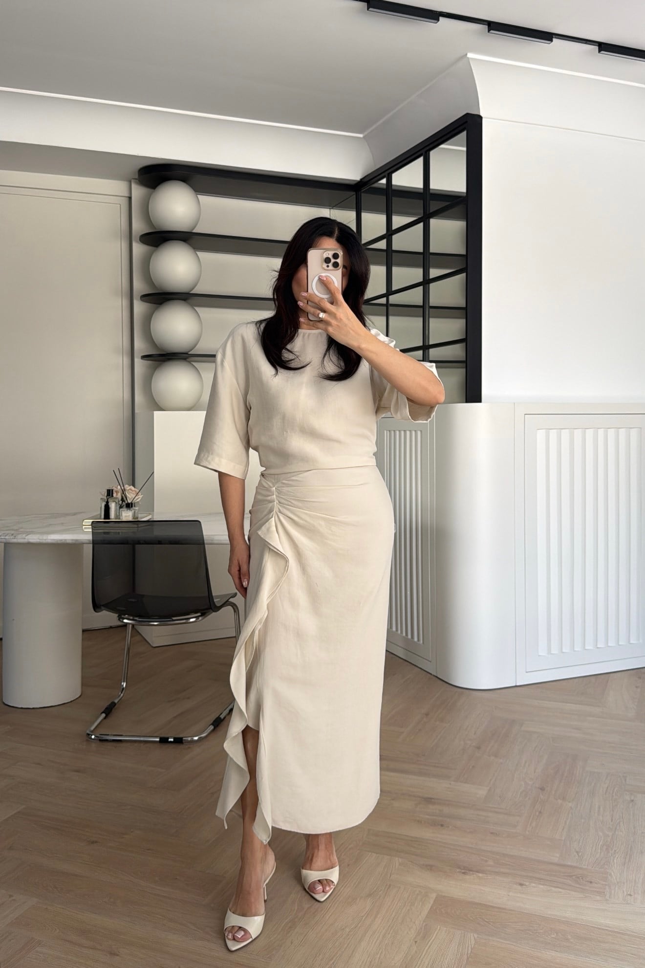 Zr model morley dress with side ruffle details